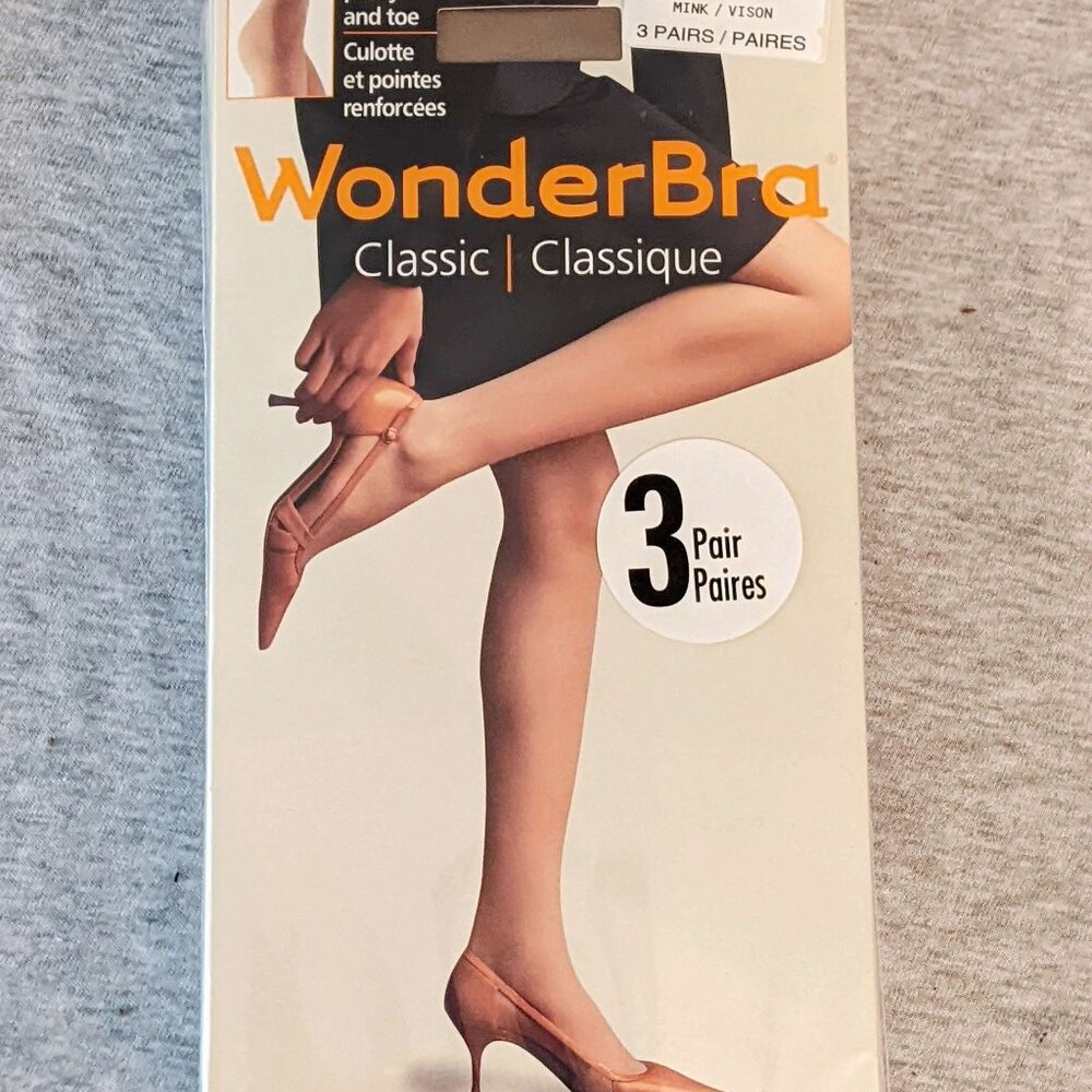 Pantyhose Wonderbra Classic Sheer Mink Sz C 1030-180 lb Nylon Spandex 3 Pair NOS
